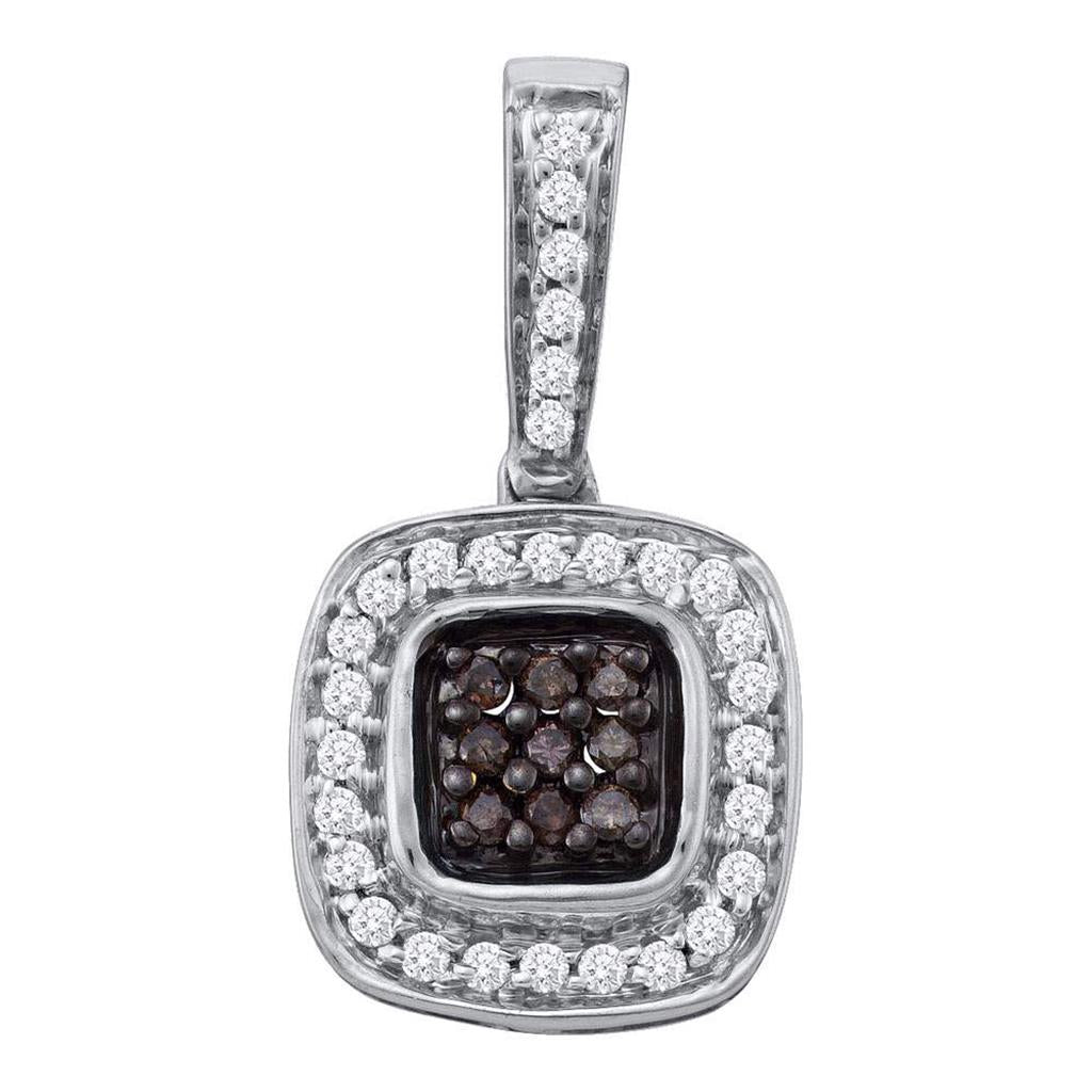 14k White Gold Brown Diamond Square Cluster Pendant 1/4 Cttw