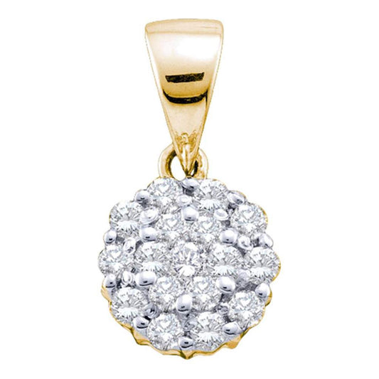 14k Yellow Gold Round Diamond Flower Cluster Pendant 1/4 Cttw