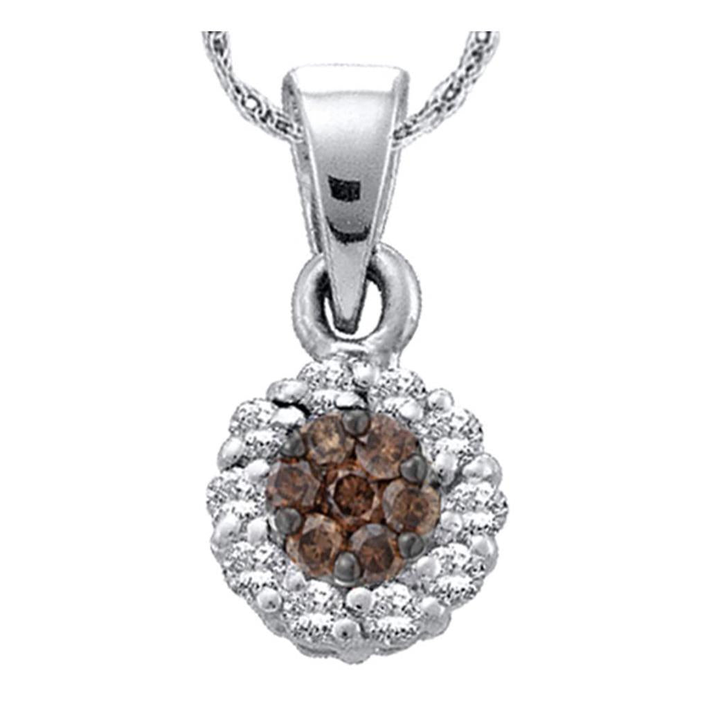 14k White Gold Brown Flower Cluster Diamond Pendant 1/4 Cttw