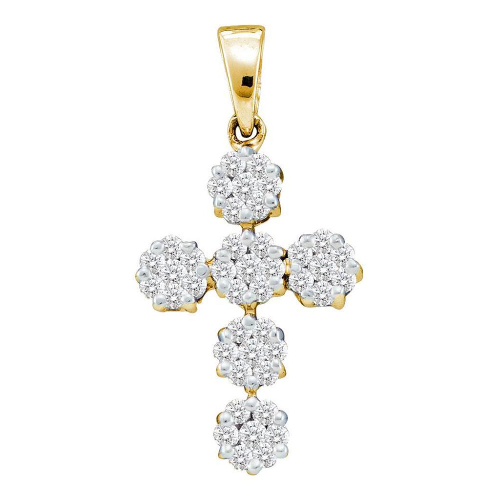 14k Yellow Gold Round Diamond Cluster Cross Religious Pendant 1/2 Cttw