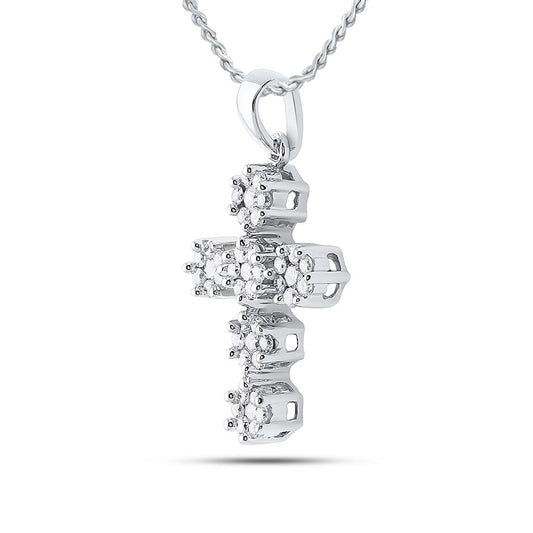 14k White Gold Round Diamond Cluster Cross Religious Pendant 1/2 Cttw