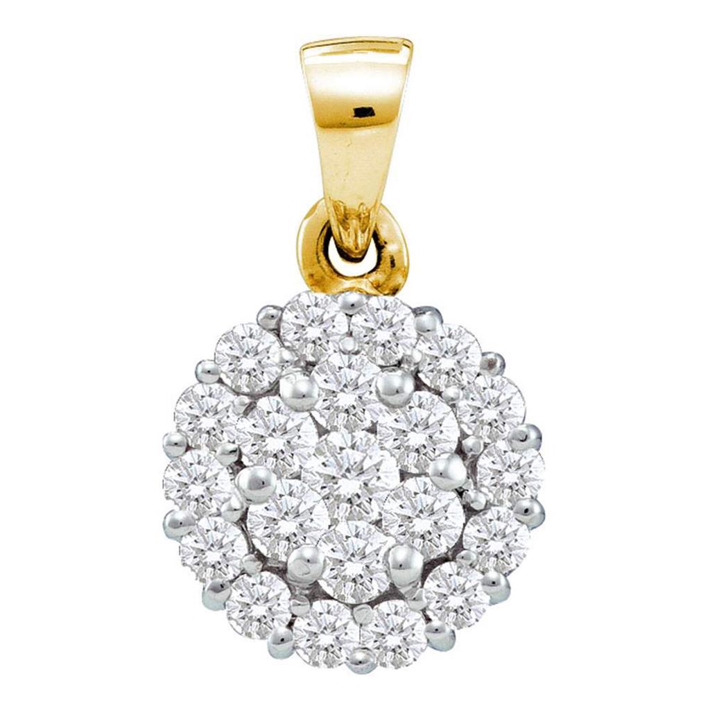 14k Yellow Gold Round Diamond Flower Cluster Pendant 1 Cttw