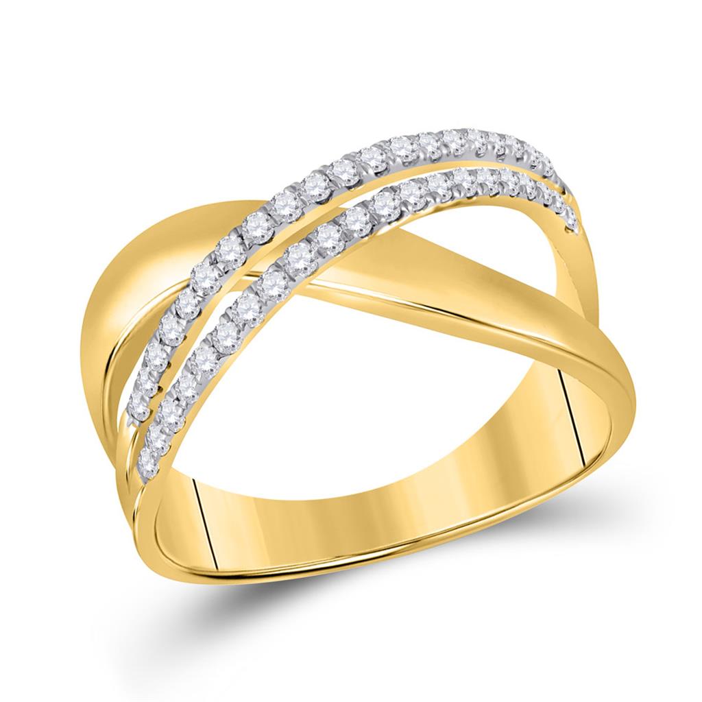 10k Yellow Gold Round Diamond Crossover Band Ring 3/8 Cttw