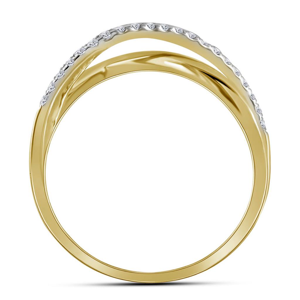 10k Yellow Gold Round Diamond Crossover Band Ring 3/8 Cttw