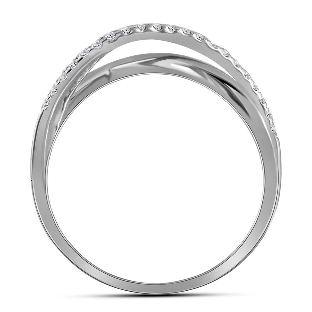 14k White Gold Round Diamond Crossover Band Ring 3/8 Cttw