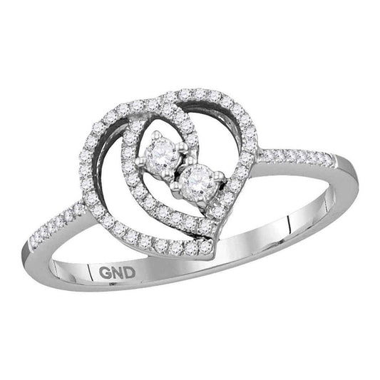 14k White Gold Round Diamond 2-stone Heart Bridal Engagement Ring 1/5 Cttw