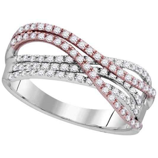 10k Two-tone White Rose Gold Round Diamond Strand Band Ring 1/2 Cttw