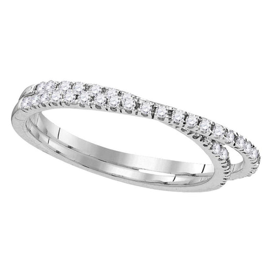 14k White Gold Round Diamond Double Row Crossover Band Ring 1/4 Cttw