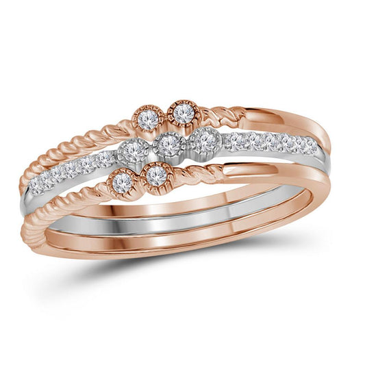 10k Two-tone Gold Round Diamond 3-Piece Stackable Band Set 1/8 Cttw