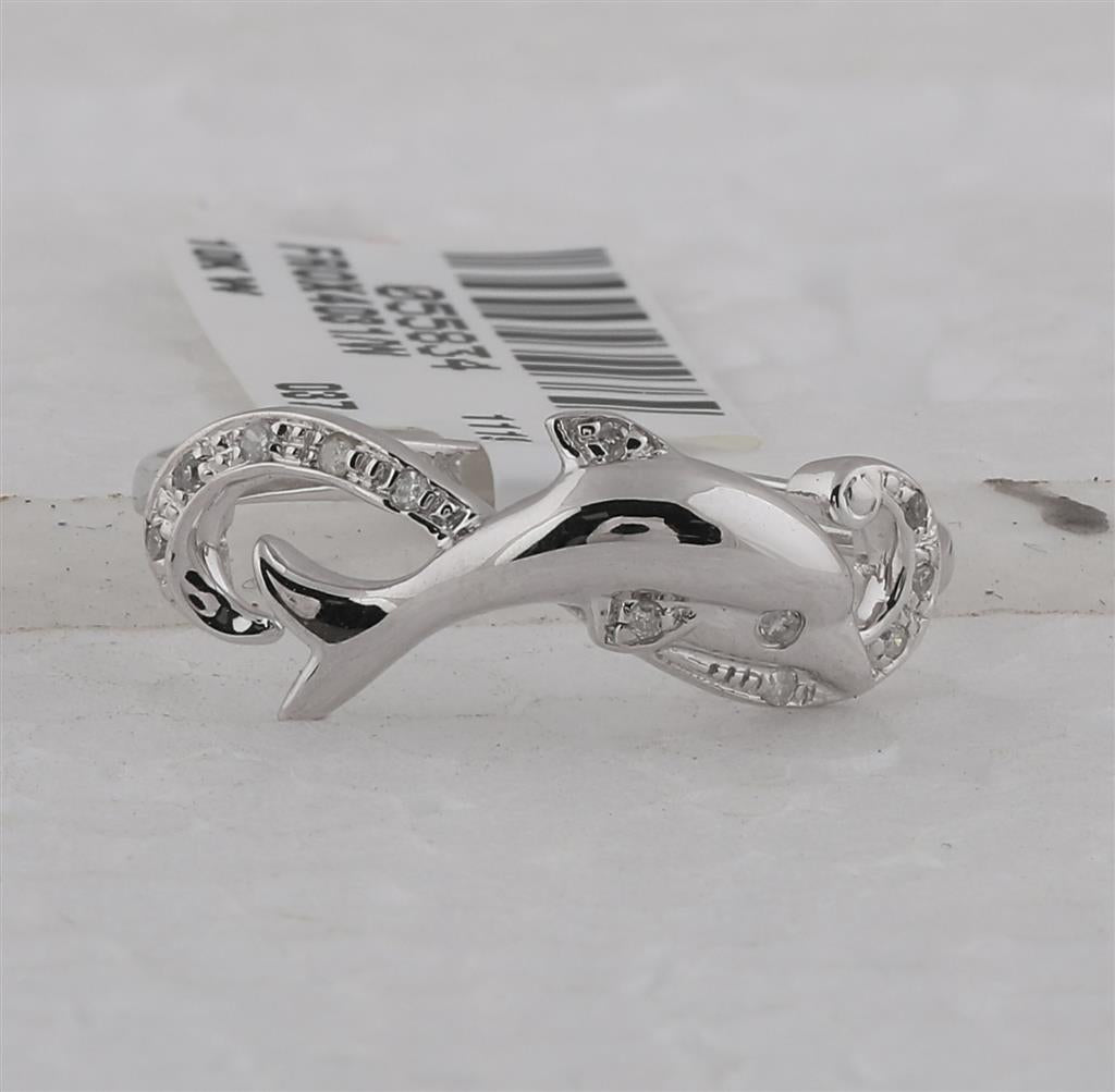 14k White Gold Round Diamond Dolphin Ring 1/20 Cttw