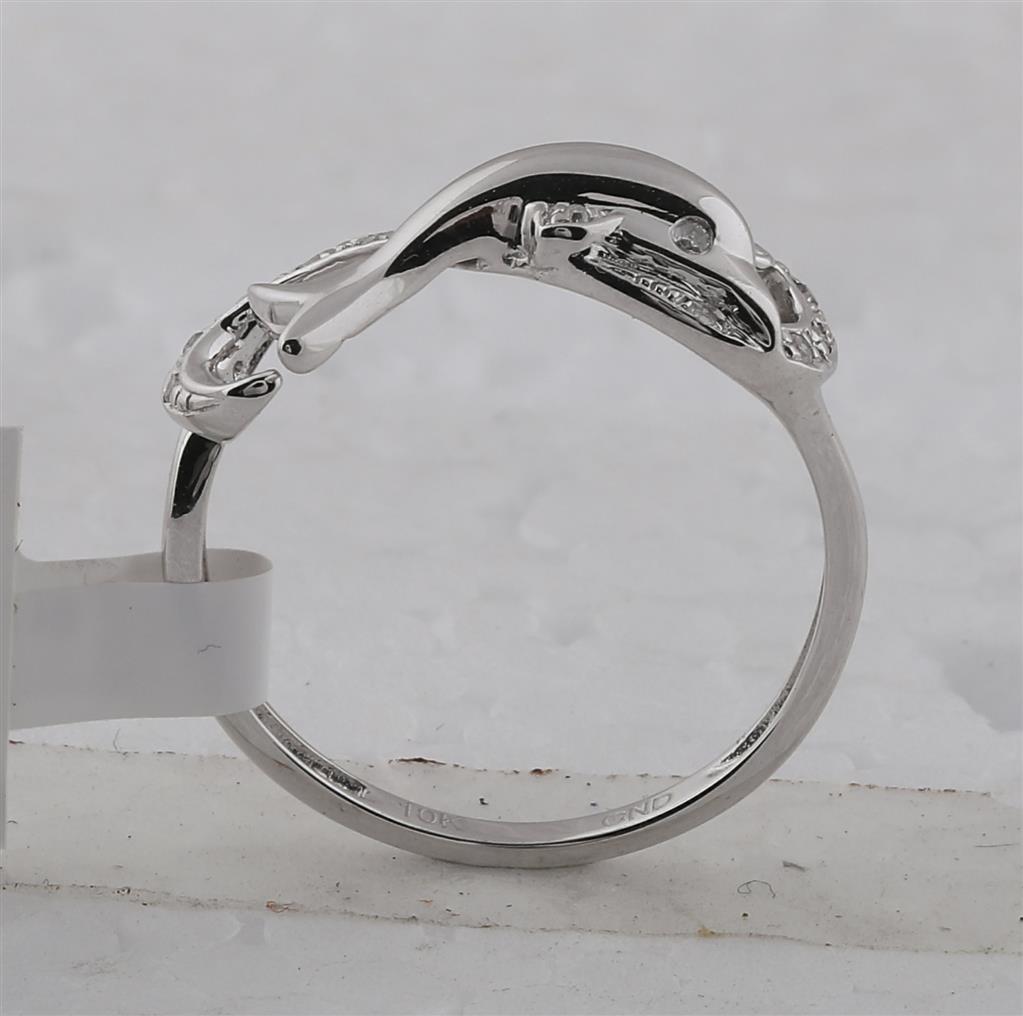 14k White Gold Round Diamond Dolphin Ring 1/20 Cttw