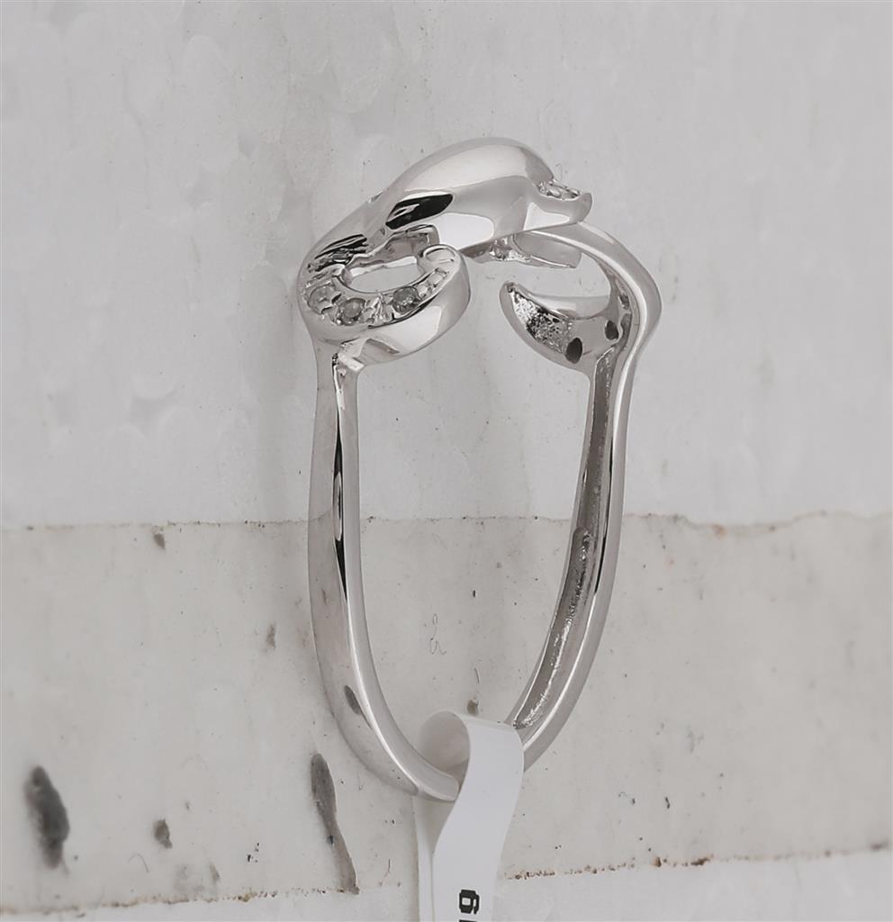 14k White Gold Round Diamond Dolphin Ring 1/20 Cttw