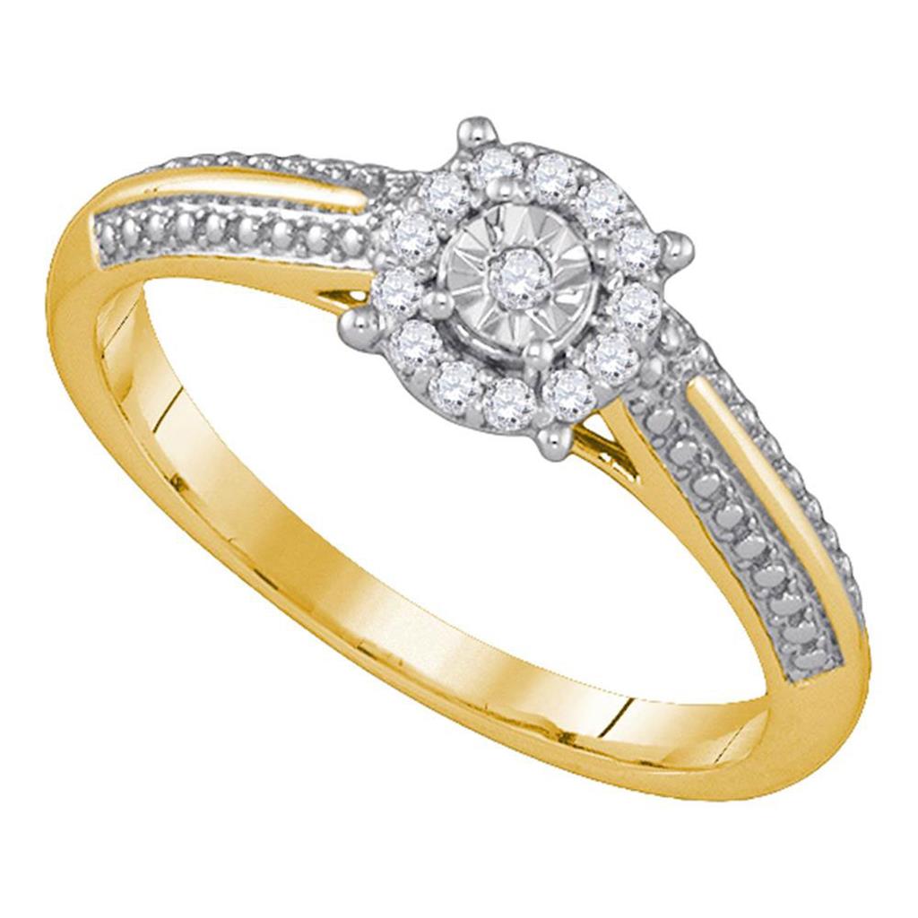 10k Yellow Gold Round Cluster Engagement Wedding Promise Ring 1/10 Cttw