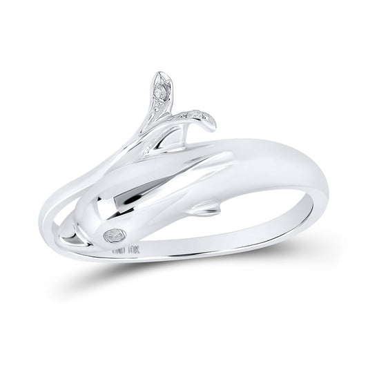 14k White Gold Round Diamond Dolphin Fish Animal Wrap Ring .03 Cttw