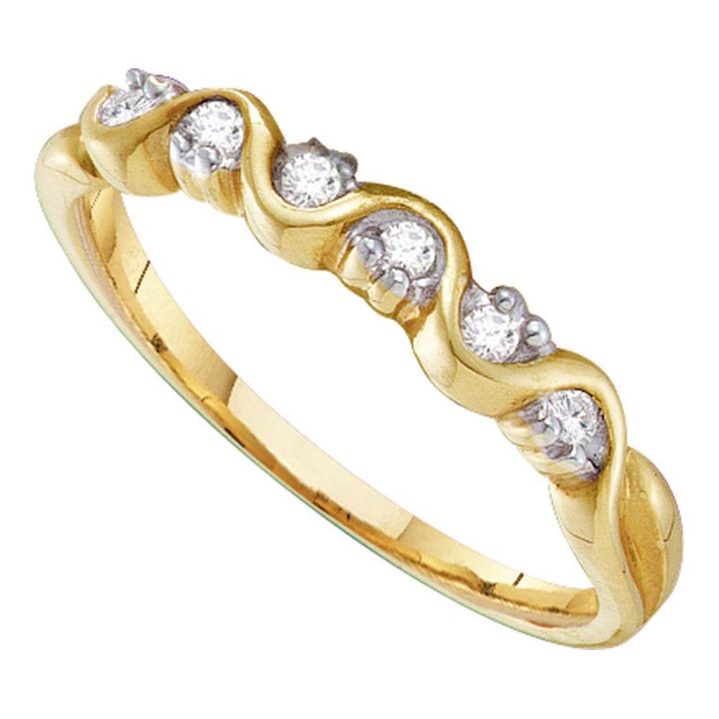 10k Yellow Gold Round Diamond Wavy Band Ring 1/10 Cttw