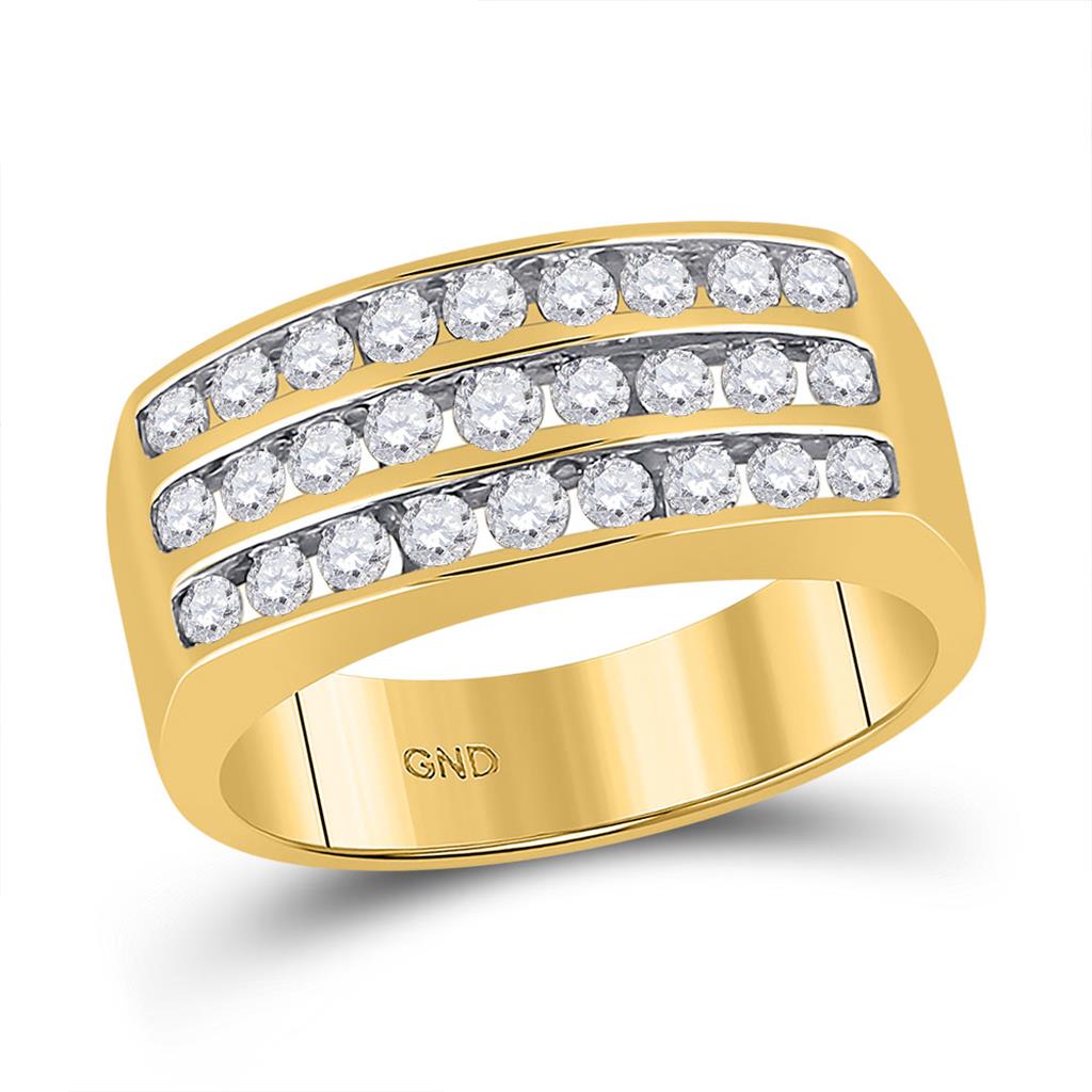 10k Yellow Gold Round Diamond Triple Row Band Ring 1 Cttw