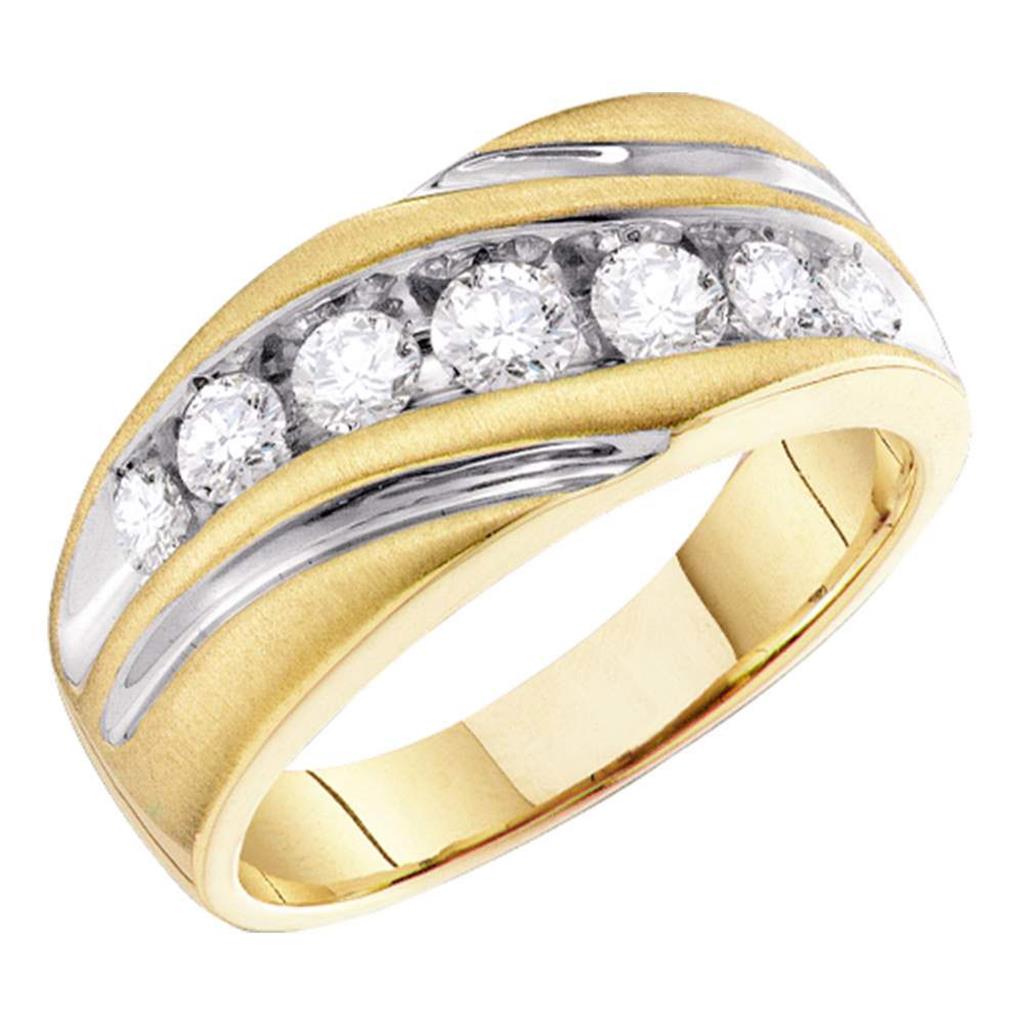 10k Yellow Gold Round Diamond 10mm 2-tone Wedding Band 1 Cttw