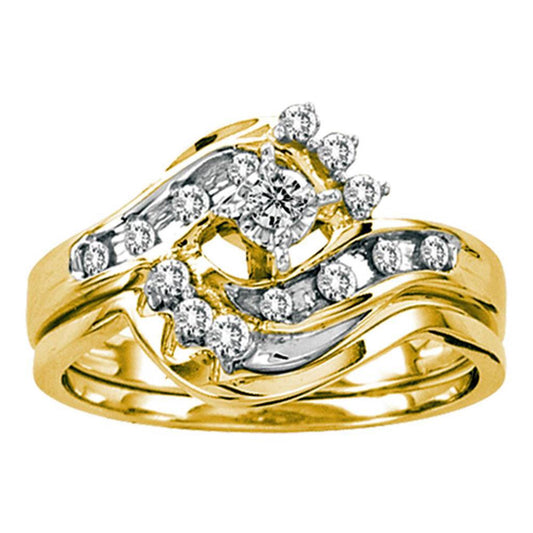 14k Yellow Gold Round Diamond Bridal Wedding Ring Set 1/4 Cttw