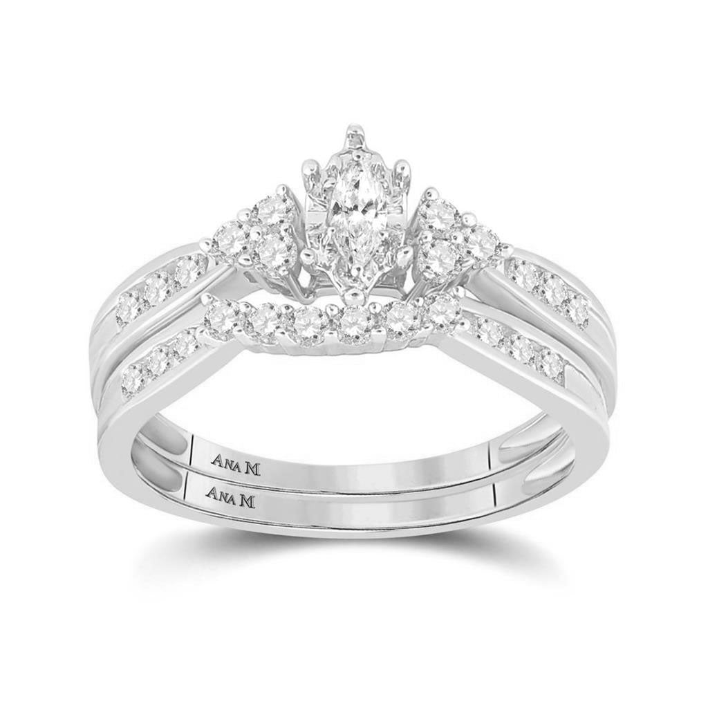 14k White Gold Marquise Diamond Bridal Wedding Ring Set 1/2 Cttw (Certified)