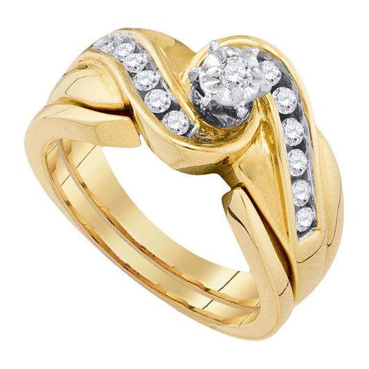 14k Yellow Gold Round Diamond Bridal Wedding Ring Set 1/3 Cttw