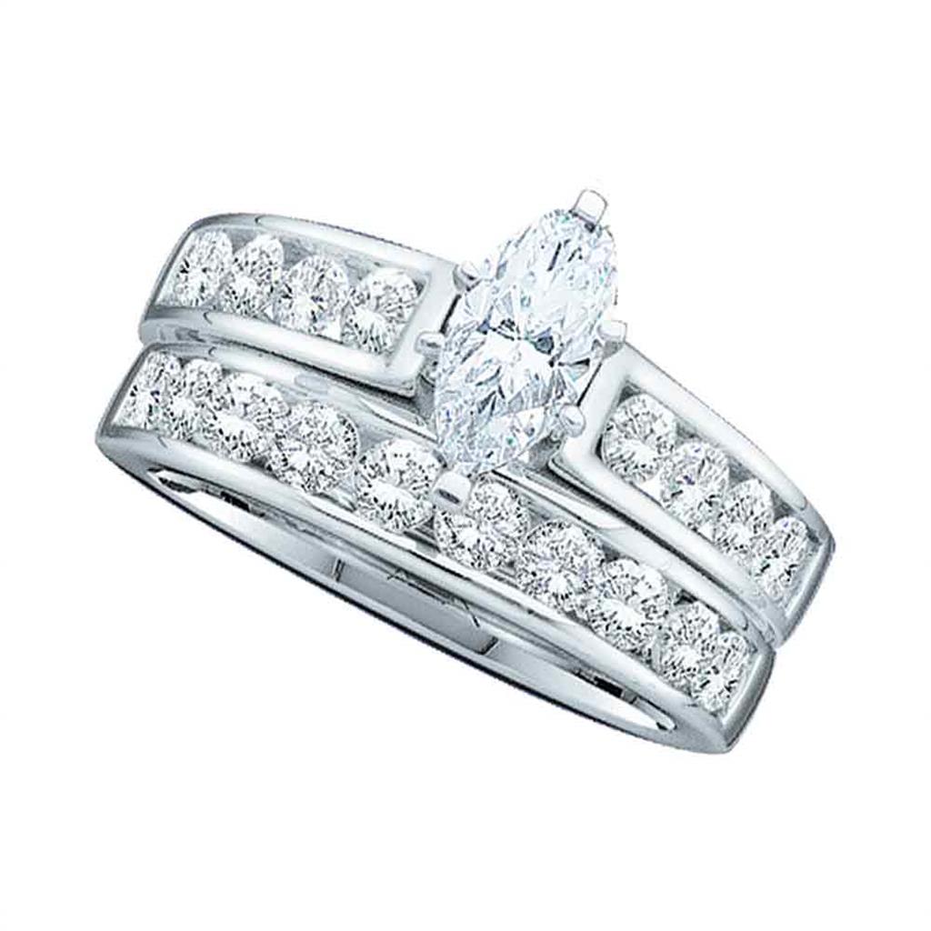 14k White Gold Marquise Diamond Bridal Wedding Ring Set 2 Cttw