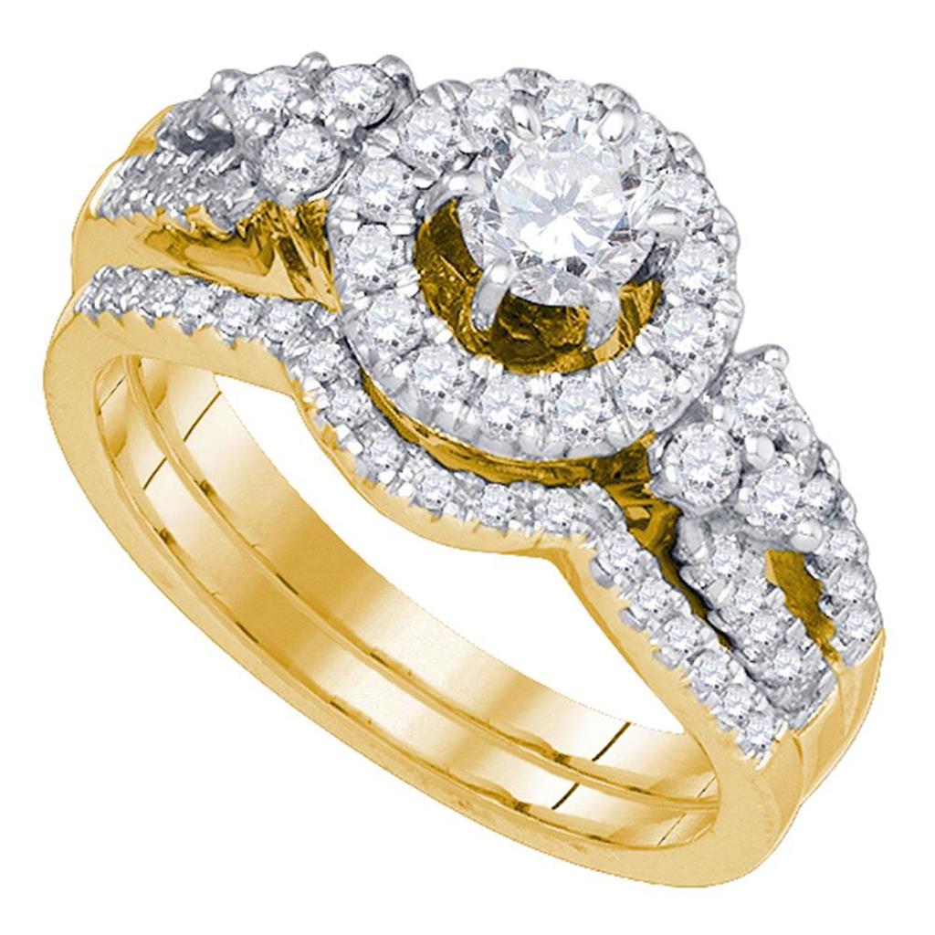 14k Yellow Gold Round Diamond Bridal Wedding Ring Set 1 Cttw