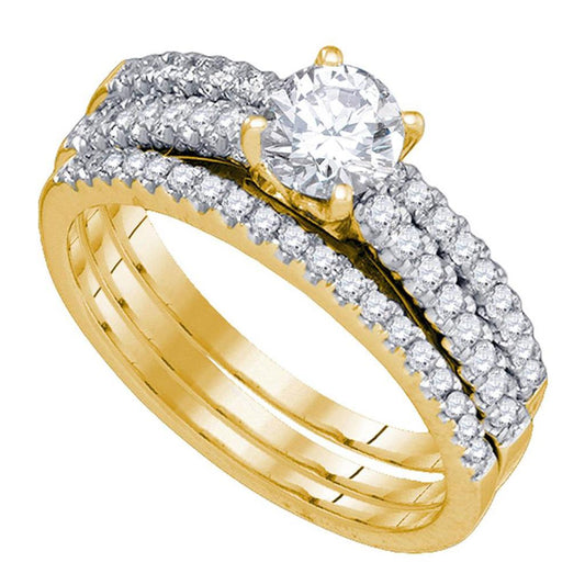 14k Yellow Gold Round Diamond Bridal Wedding Ring Set 1 Cttw