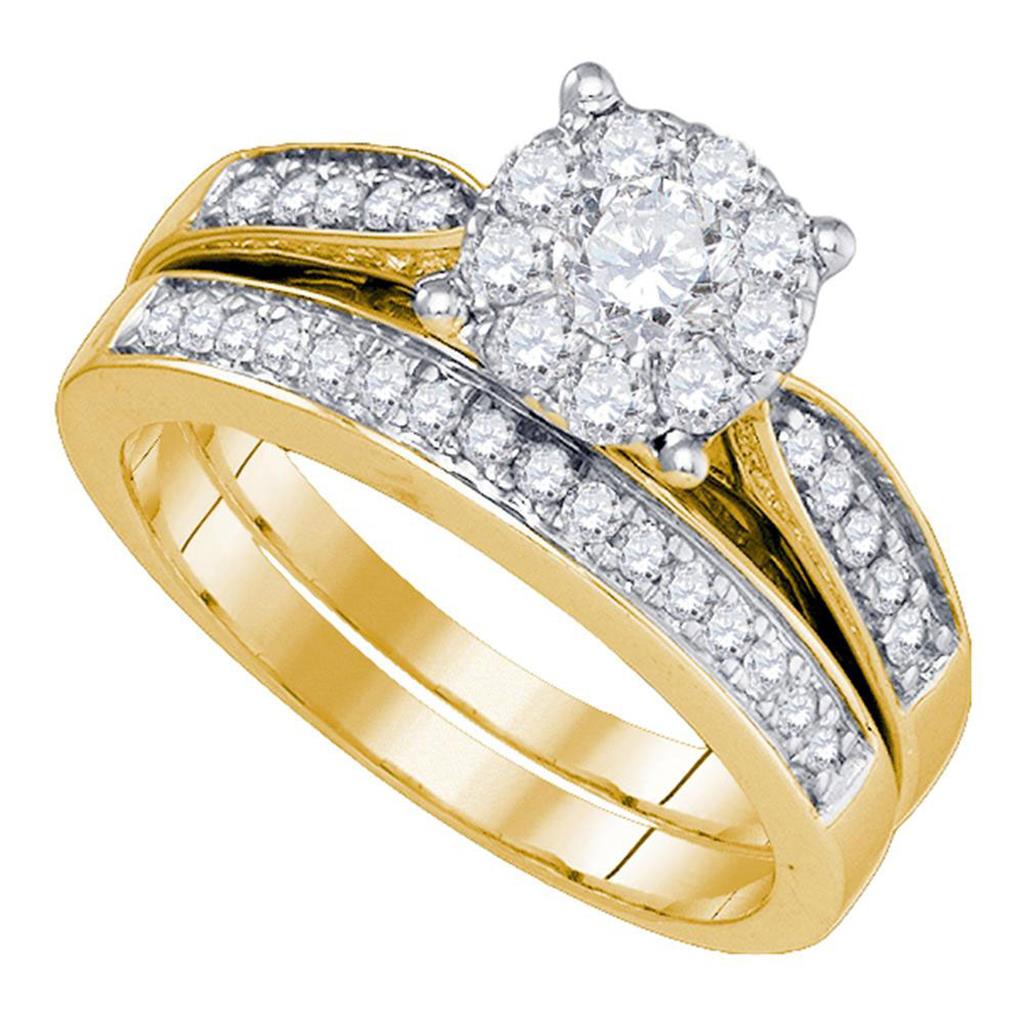 14k Yellow Gold Round Diamond Bridal Wedding Ring Set 3/4 Cttw