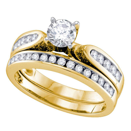 14k Yellow Gold Round Diamond Bridal Wedding Ring Set 1 Cttw