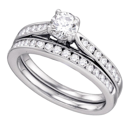 14k White Gold Diamond Round Bridal Wedding Ring Set 1 Cttw