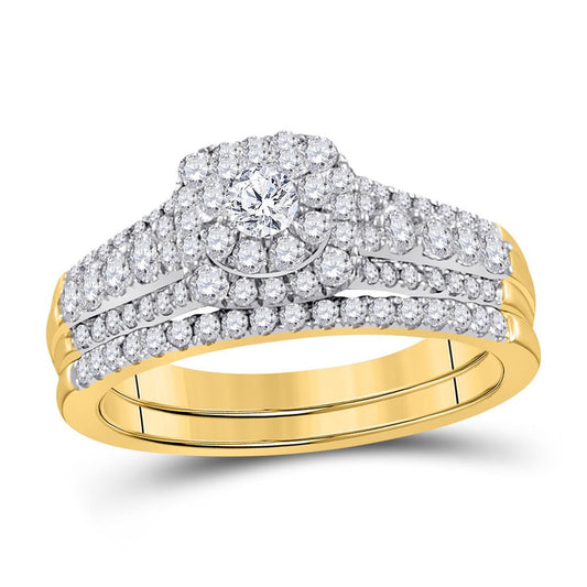 14k Yellow Gold Round Diamond Bridal Wedding Ring Set 1 Cttw