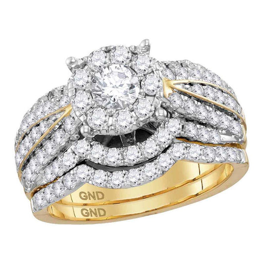 14k Yellow Gold Round Diamond Bridal Wedding Ring Set 1-7/8 Cttw