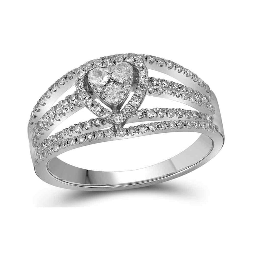 14k White Gold Round Diamond Heart Bridal Engagement Ring 1/2 Cttw