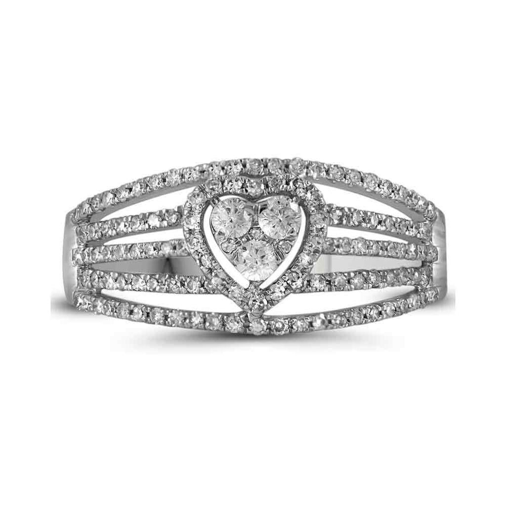 14k White Gold Round Diamond Heart Bridal Engagement Ring 1/2 Cttw