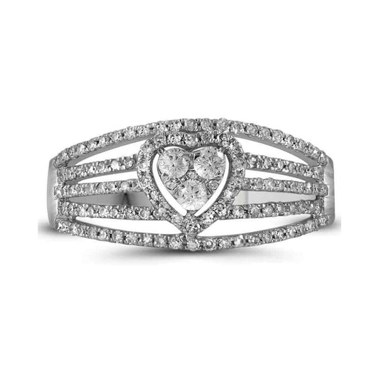 14k White Gold Round Diamond Heart Bridal Engagement Ring 1/2 Cttw