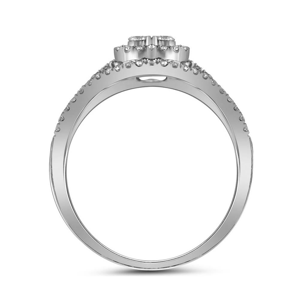 14k White Gold Round Diamond Heart Bridal Engagement Ring 1/2 Cttw