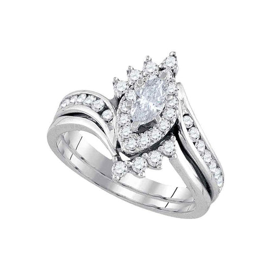 14k White Gold Marquise Diamond Bridal Wedding Ring Set 1 Cttw (Certified)