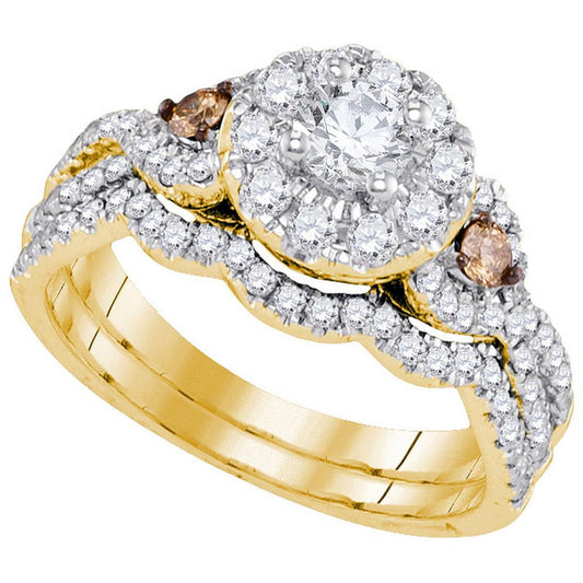 14k Yellow Gold Round Diamond Bridal Wedding Ring Set 1 Cttw