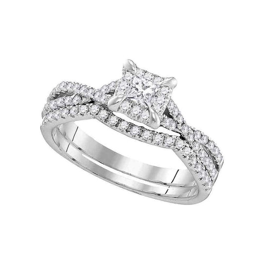 14k White Gold Diamond Square Halo Bridal Wedding Ring Set 5/8 Cttw (Certified)