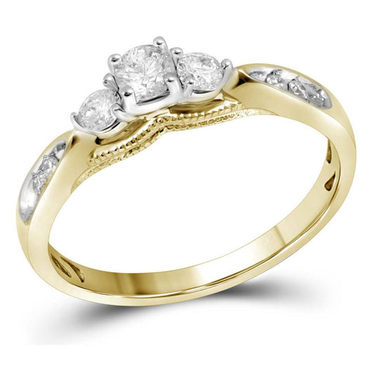 10k Yellow Gold Round Diamond 3-stone Bridal Engagement Ring 3/8 Cttw