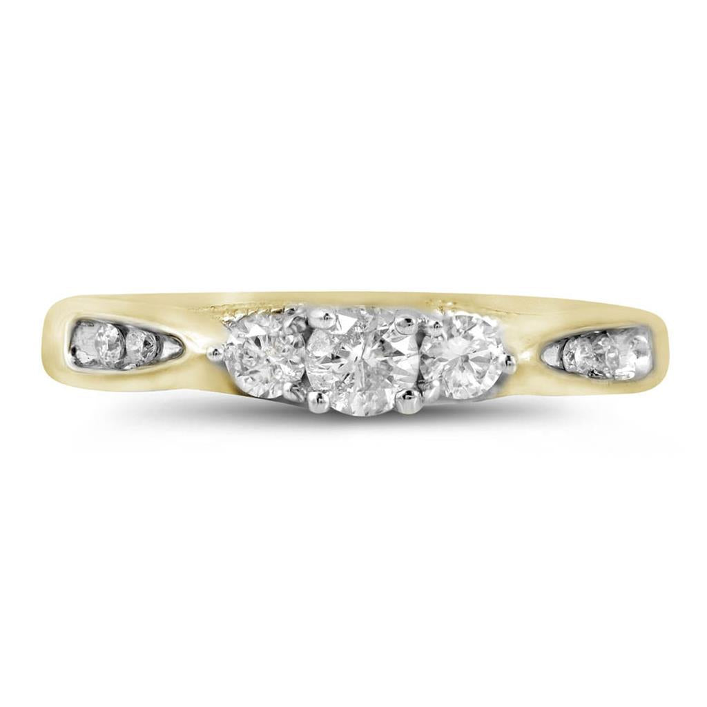 10k Yellow Gold Round Diamond 3-stone Bridal Engagement Ring 3/8 Cttw