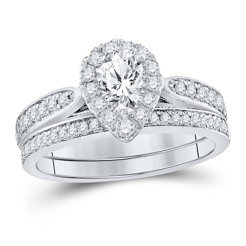 14k White Gold Pear Diamond Bridal Wedding Ring Set 1 Cttw (Certified)