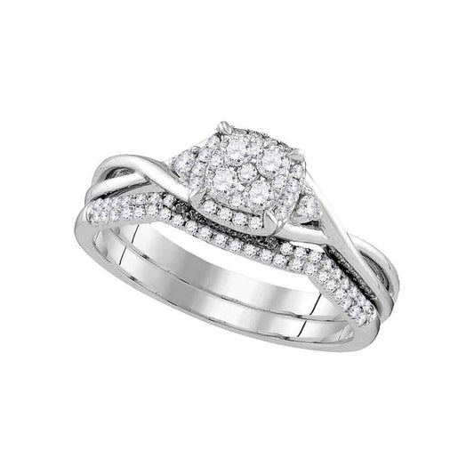 14k White Gold Diamond Bridal Wedding Ring Set 3/8 Cttw