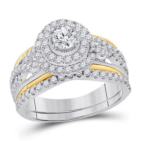 14k Two-tone Gold Round Diamond Bridal Wedding Ring Set 1-1/5 Cttw (Certified)