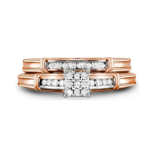 10k Rose Gold Round Diamond Bridal Wedding Ring Set 1/5 Cttw