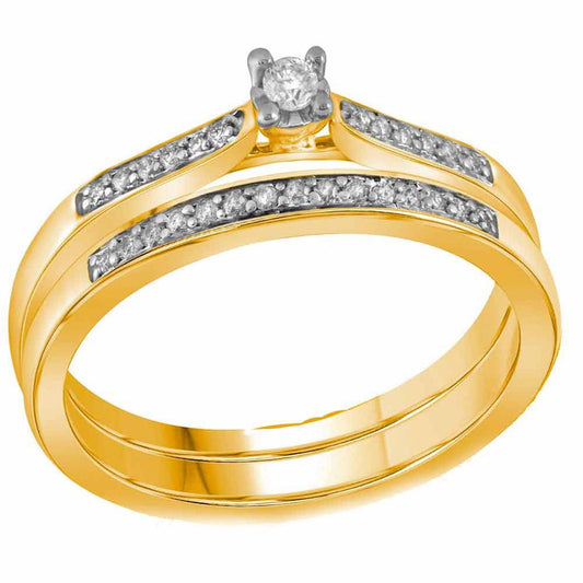 10k Yellow Gold Round Diamond Bridal Wedding Ring Set 1/8 Cttw