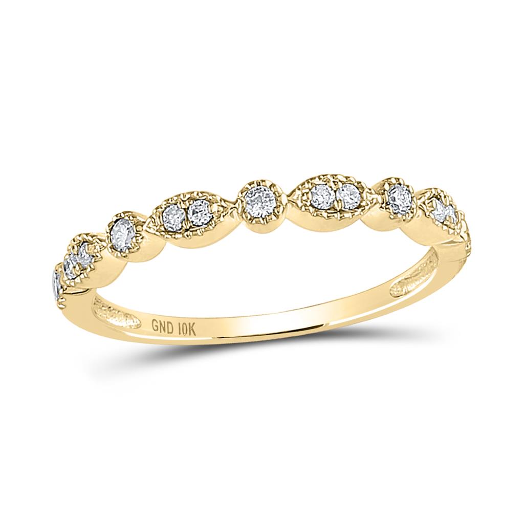 10k Yellow Gold Round Diamond Marquise Dot Stackable Band Ring 1/6 Cttw