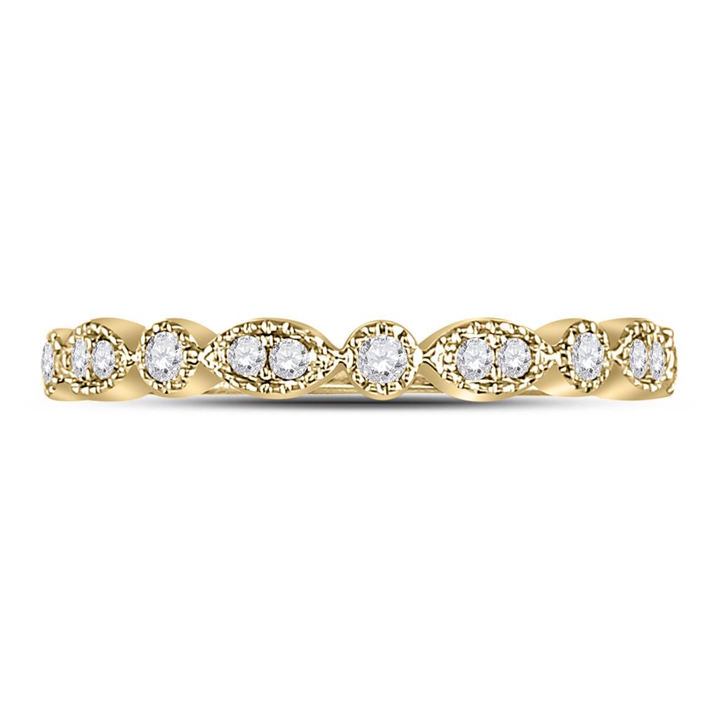 10k Yellow Gold Round Diamond Marquise Dot Stackable Band Ring 1/6 Cttw