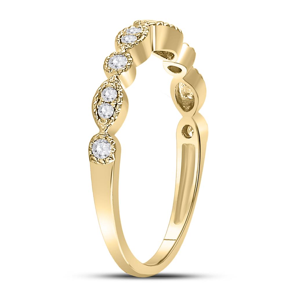 10k Yellow Gold Round Diamond Marquise Dot Stackable Band Ring 1/6 Cttw