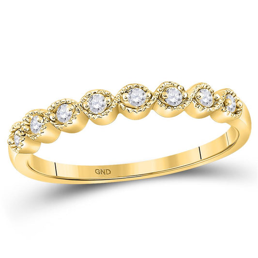 10k Yellow Gold Round Diamond Stackable Band Ring 1/10 Cttw